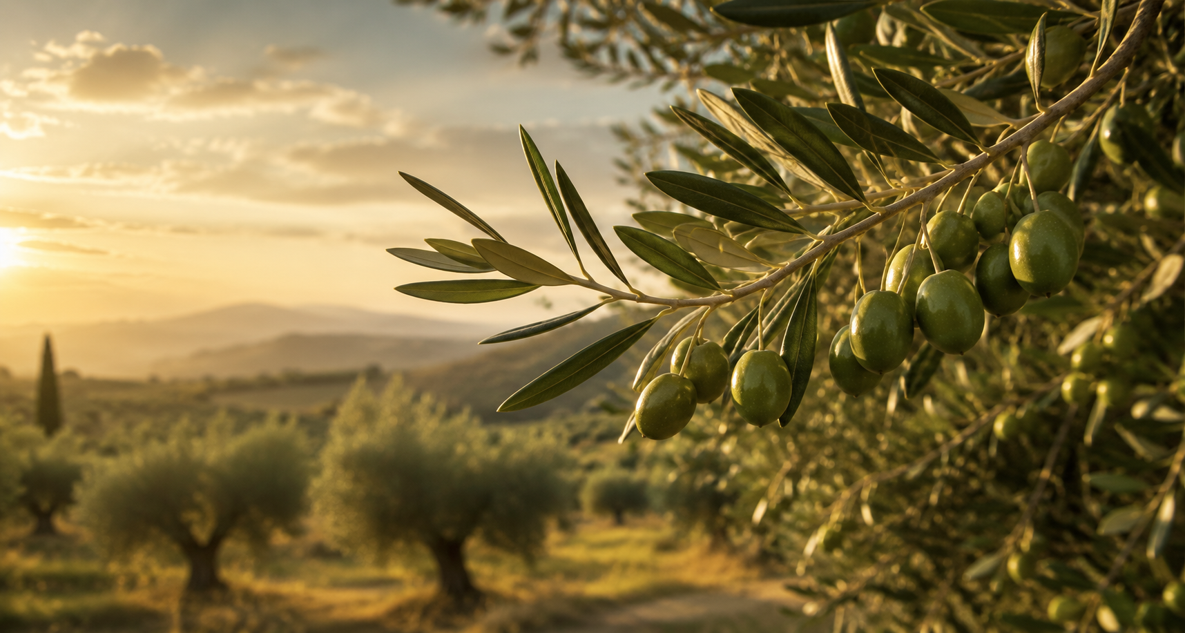 Olive branch in a Mediterranean olive grove
