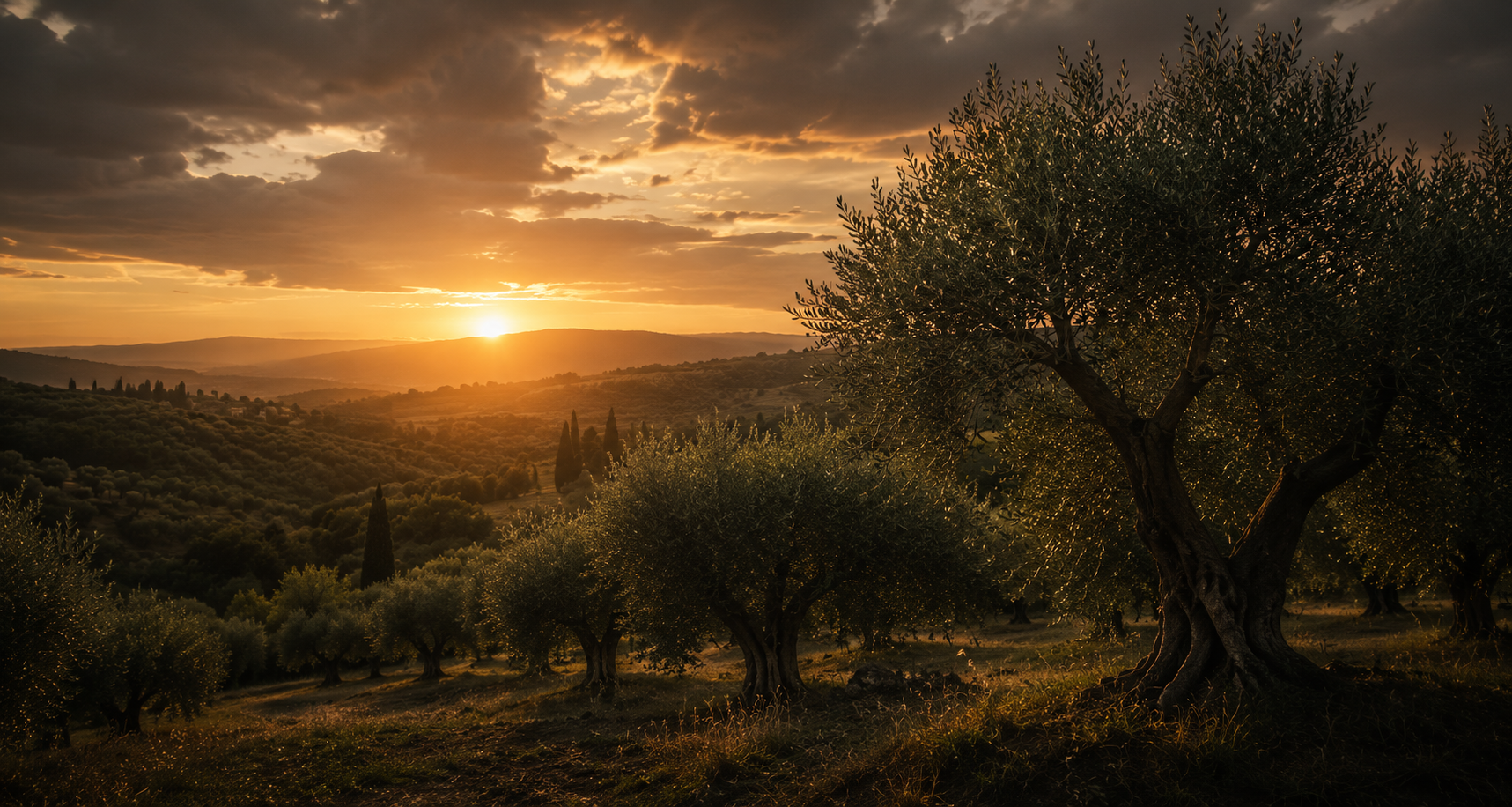 Olive grove at sunset